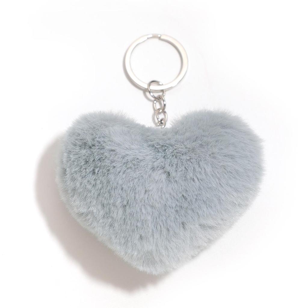 Duolingo Faux Rex Rabbit Fur Heart Keychain: Cute Pendant for Bags & Cars