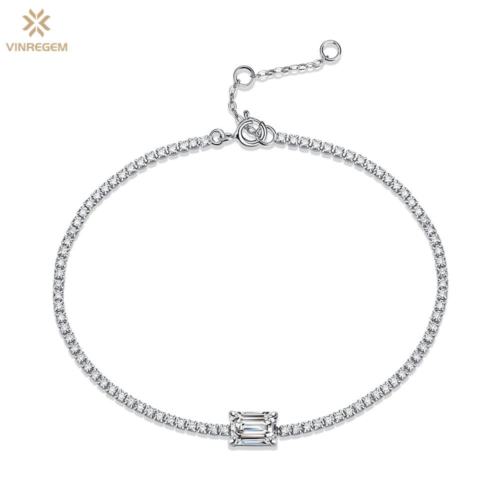 

Vinregem Pass Test Алмаз изумрудной огранки 5*7 мм Стерлинговое Серебро 925 пробы VVS1 Круглый D Цвет Натуральный Муассанит Женские Браслеты Изящные Ювелирные Изделия белый