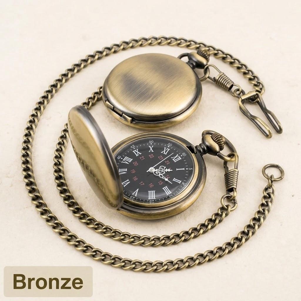 

Vintage Pocket Watch Roman Arabic Numerals 37CM Chain Smooth Steel Quartz Movement Classic Design Excellent Gift бронзовий