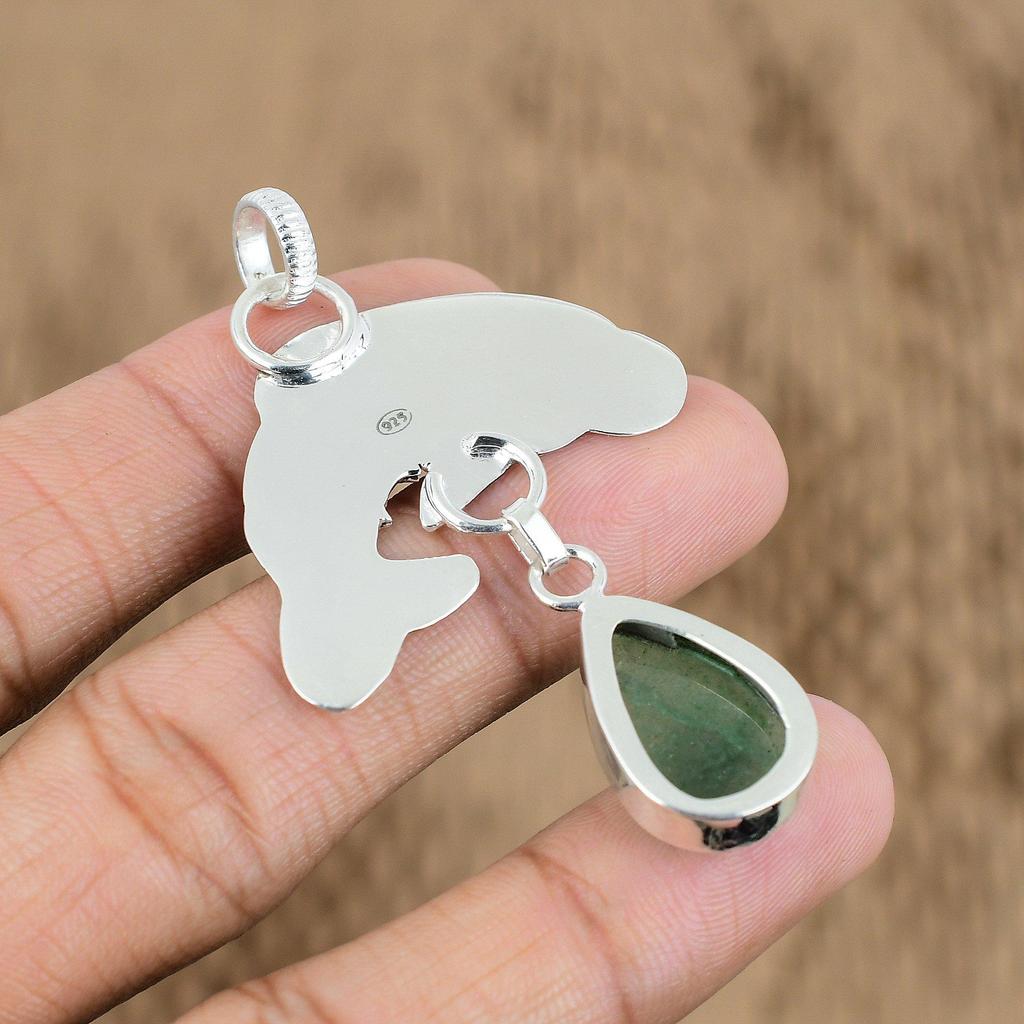Natural Green Aventurine Gemstone 925 Sterling Silver Pendant Fish For Girls
