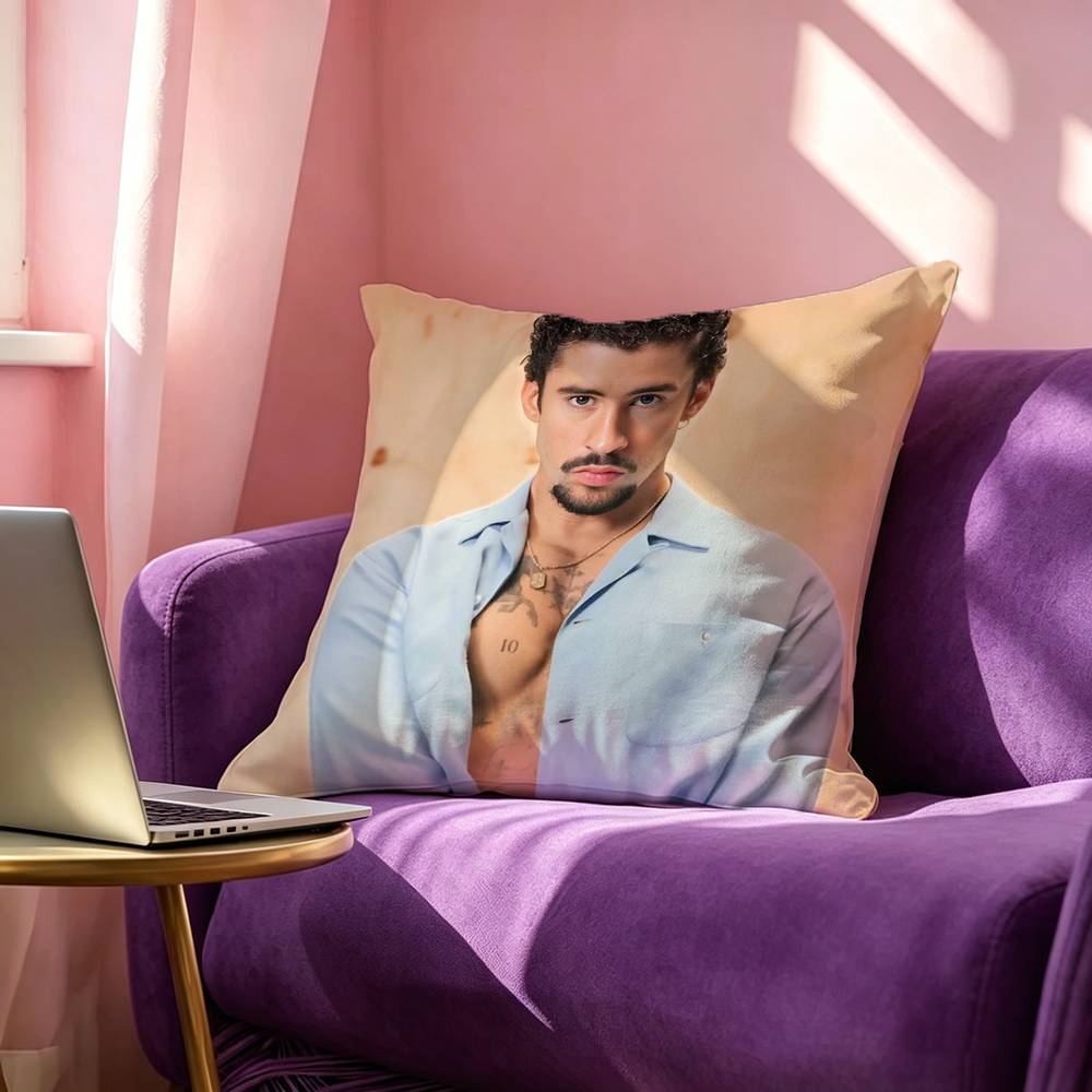 Singer Bad BBunny Debi Square DoubleSided printed Pillow Case Bedroom Bedside Pillow Sofa Cushion Cover