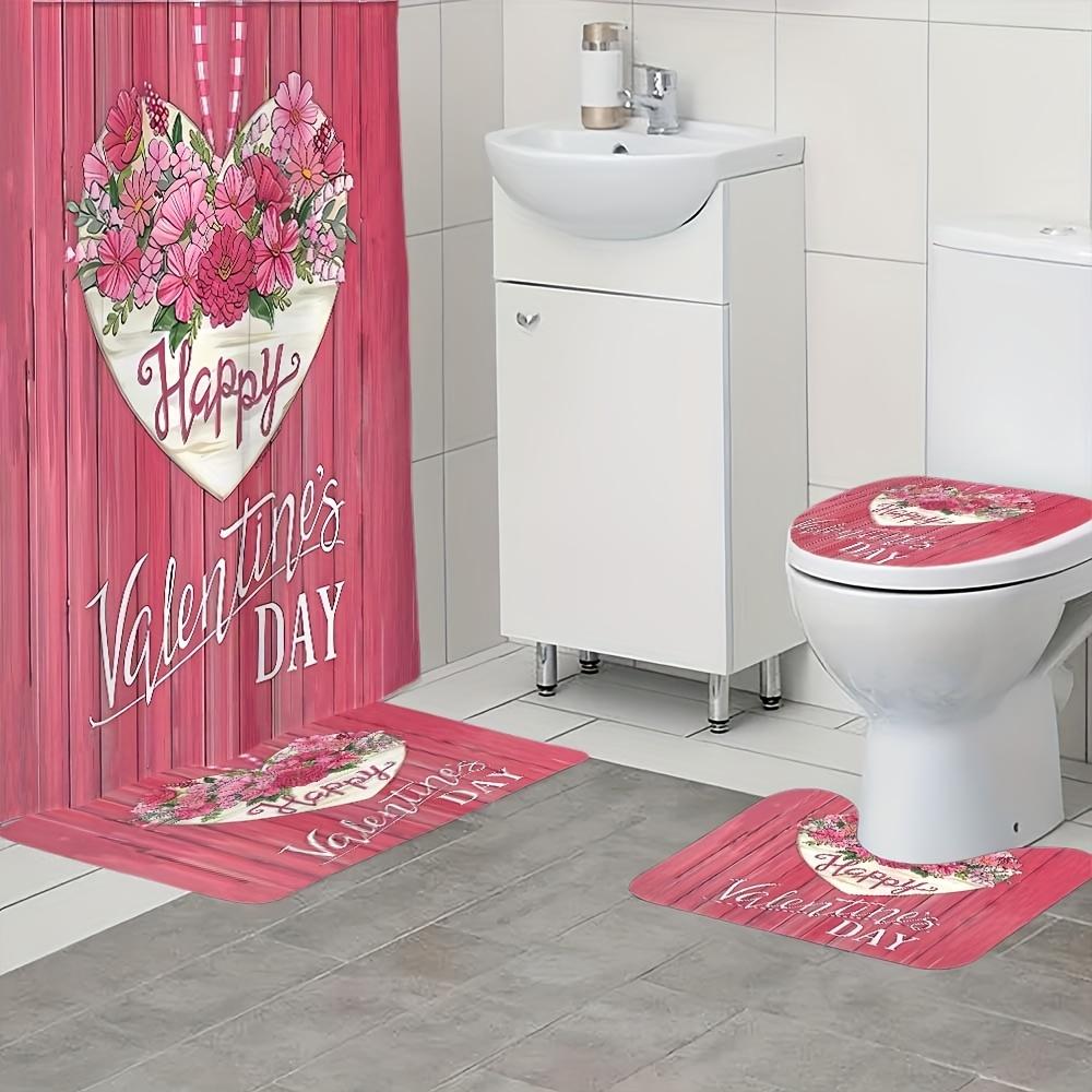 

Набор из 4 предметов: шторка для душа для ванной комнаты, розовые цветы, шторка для ванной с 12 крючками, нескользящие коврики, коврик для крышки унитаза, перегородка для ванной 4Pcs