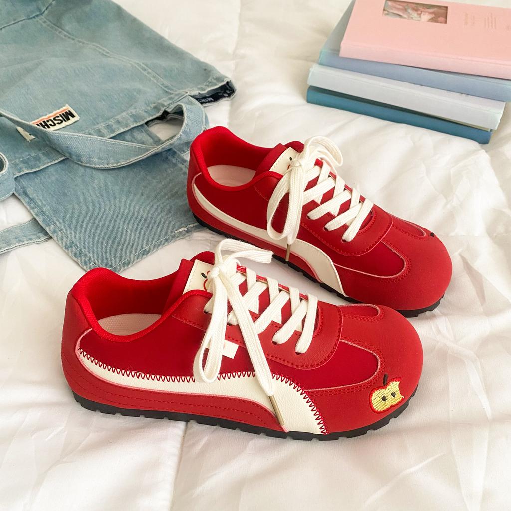 Red Racing Shoes Women's New Niche Original Design Versatile Ugly Cute Retro Casual Board Shoes