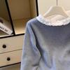 Spring & Autumn Patchwork Ruffle Slimming Cardigan with Colorful Buttons - Women's Long Sleeve Base Top