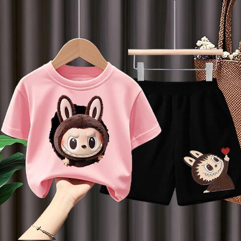Children's LBB Short-sleeved T-shirt Top and Shorts Summer Boys' and Girls' Fashion Sets