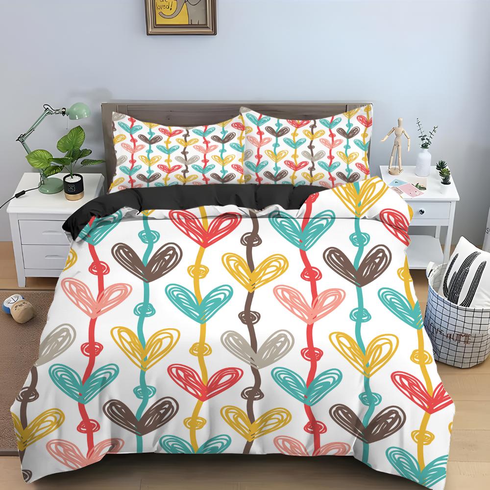 Love Heart Pattern King Queen Duvet Cover Women Heart-shaped Print Bedding Set Red Black Quilt Cover Polyester Comforter Cover
