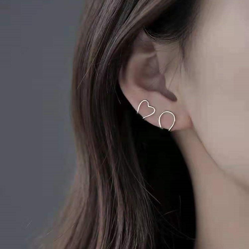1pc Y2K No-Piercing Earrings Non-piercing Silver Heart Ear Clip Accessories