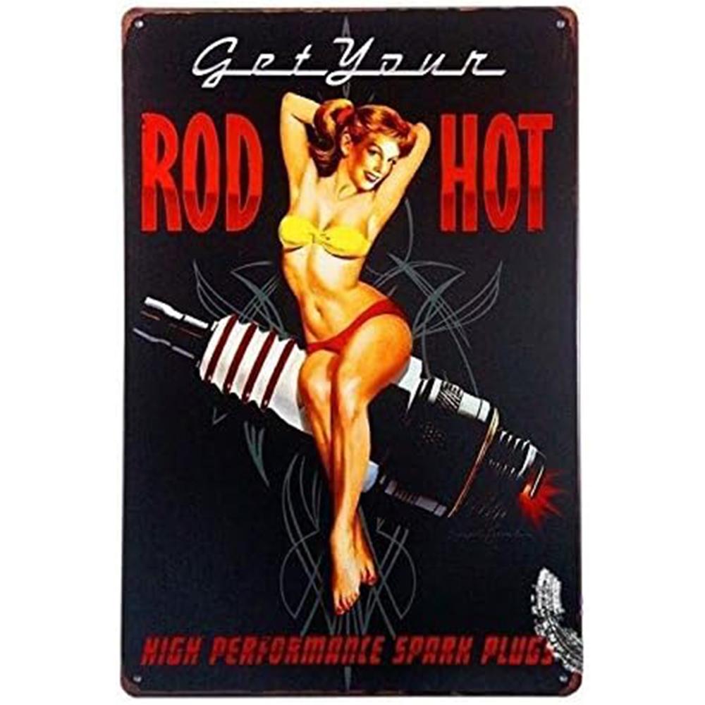 Pin-up Girls Gas Oil Station Motorcycle Full Service Greased Route 66 Auto Repair Metal Tin Signs Rural Vintage Garage Pub Ba