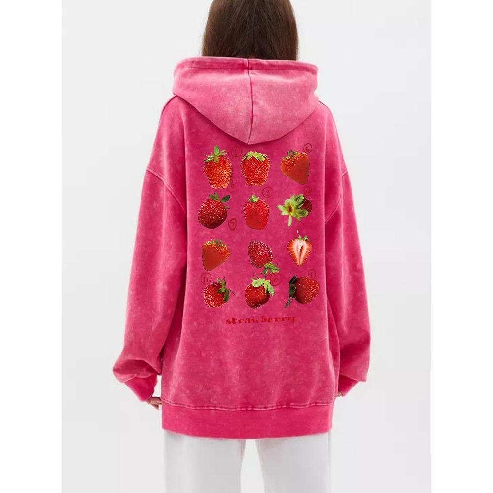 

Уличная женская толстовка с капюшоном с эффектом варки, милая толстовка с принтом свежей клубники, ретро оверсайз хлопковые пуловеры, уличная одежда 3XL