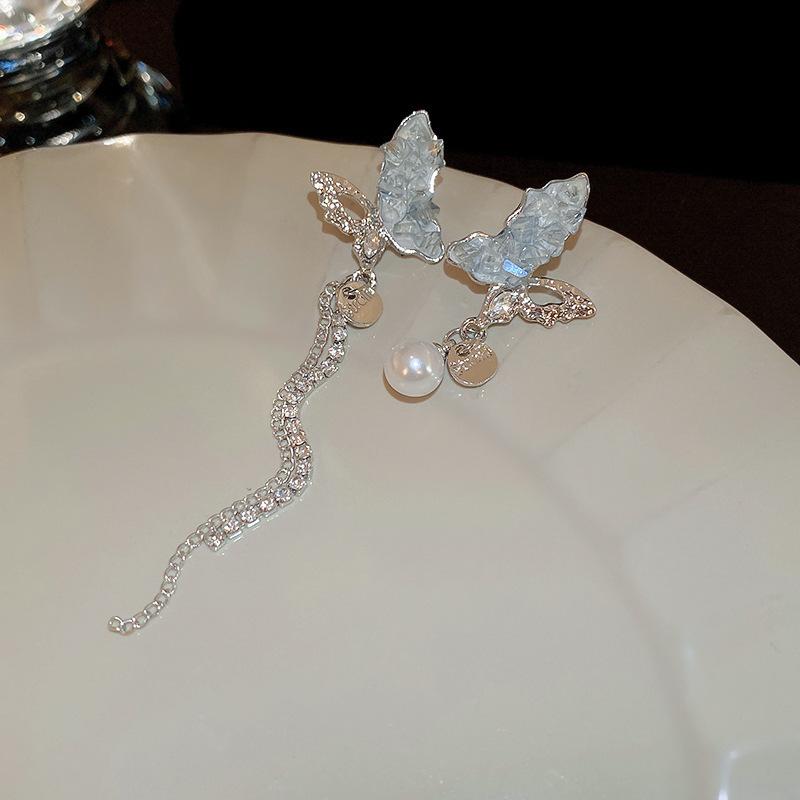 Real gold electroplated zircon pearl flower fritillary earrings simple stud earrings temperament earrings women