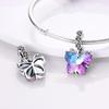 Copper Plated Purple Charms Flower Butterfly Dangle Charm Beads Fit Original Bracelet Diy Pendants
