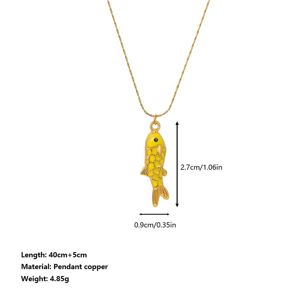 Animal Female Blue Yellow Pink Orange Enamel Fish Pendant Necklace Vintage Gold Silver Color Wedding Jewelry For Women