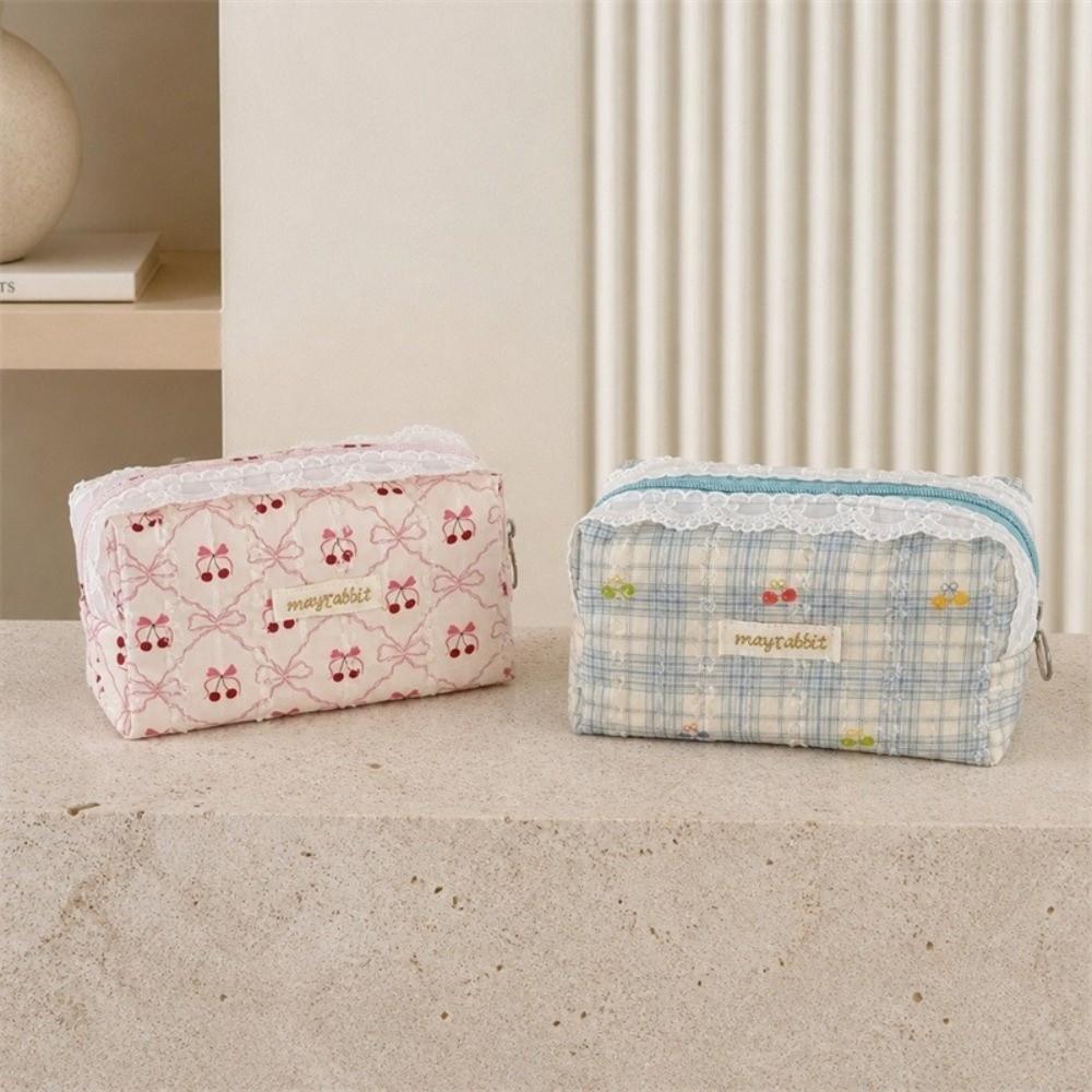 Lace Trim Pen Pouch Large Capacity Zipper Storage Bag Cute Cosmetic Pouch Makeup Storage