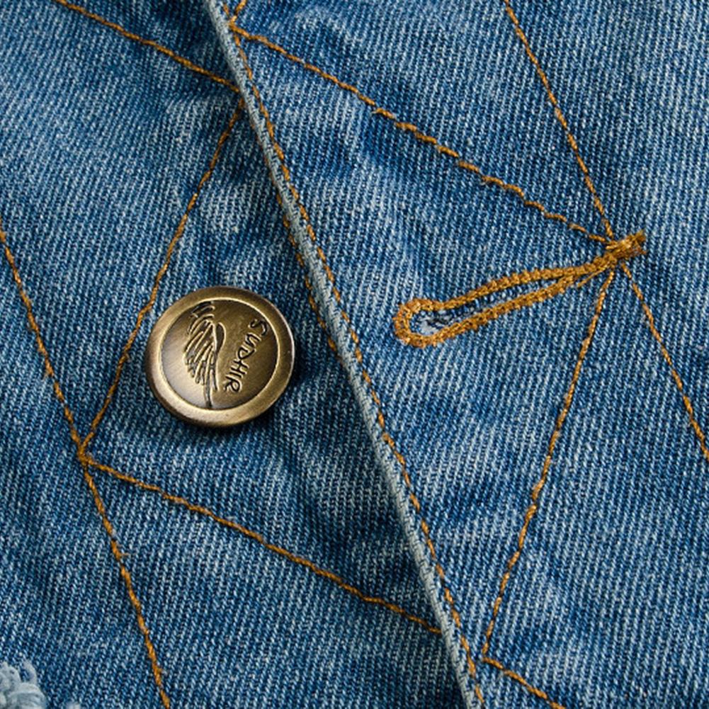 Men Vest Coat Ripped Sleeveless Plus Size Single-breasted Pockets One Tone Lapel Hip Hop Streetwear Soft Cardigan Denim Waist