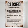 Vintage Prohibition Era Closed Sign Distressed Metal Tin Sign with Typos, Rust Wear, Cream Background Black Text for Bar Pub Hom