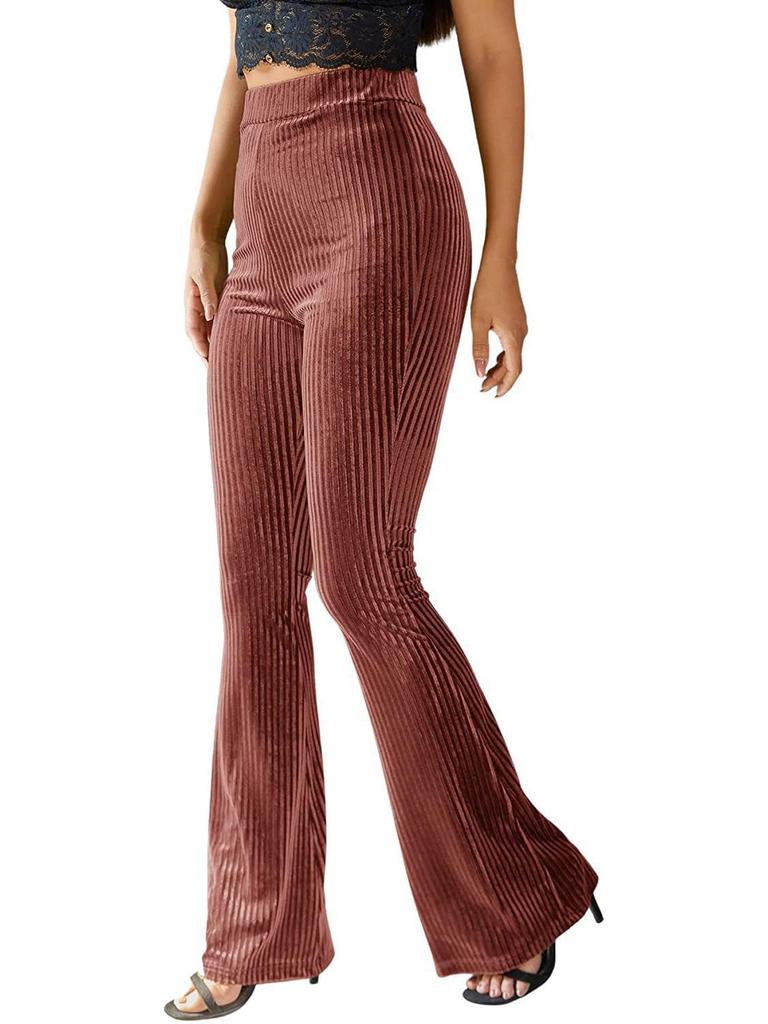 Women's Fashion Sexy High Waist Gold Velvet Ribbed Flared Pants