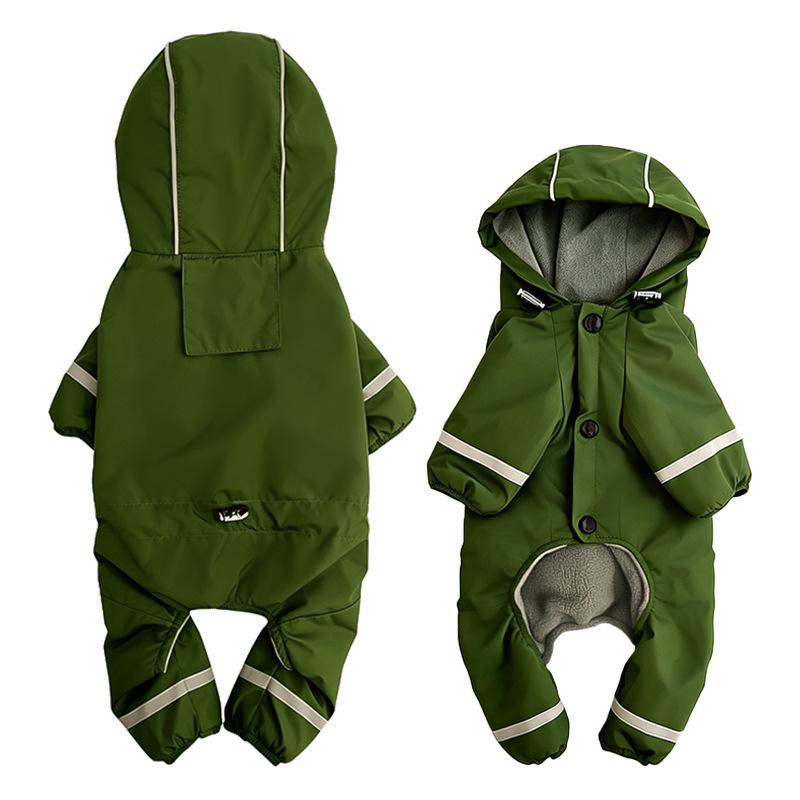 New pet cat dog velvet hooded four-legged charging raincoat waterproof reflective warm autumn and winter dog clothing