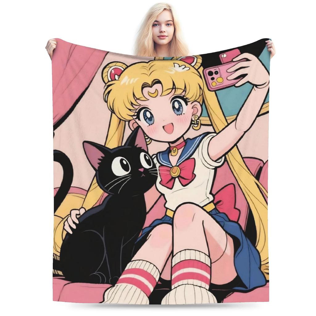 Sailor Moons Flannel Blanket Winter Soft Durable Bedding Throws for Girls Boys Couch Bed Novelty Bedspread Sofa Bed Cover
