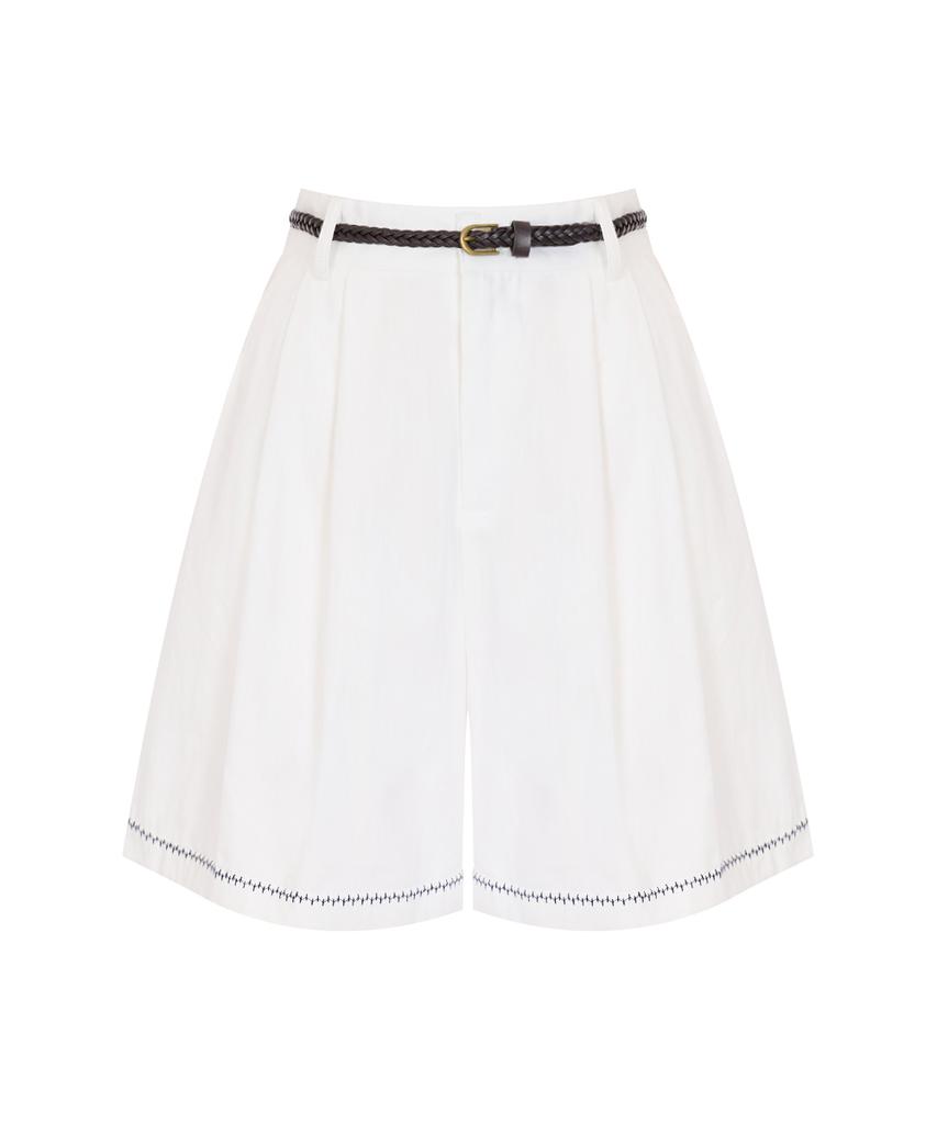 PAIGEFLYNN Embroidered Stitch Belted Pintuck Shorts_P6Bpt029C