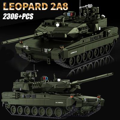 Vojenský MOC 1/28 2306 dílků Leopard 2A8 Armádní hlavní bitevní tank Stavebnice Cihly Moderní tanková sada Hračky Pro Děti Kluci Dárky