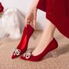 Fashion Wedding shoes bride shoes women new pearl thick heel shallow mouth pointed Xiuhe main wedding dress not tired foot single shoes