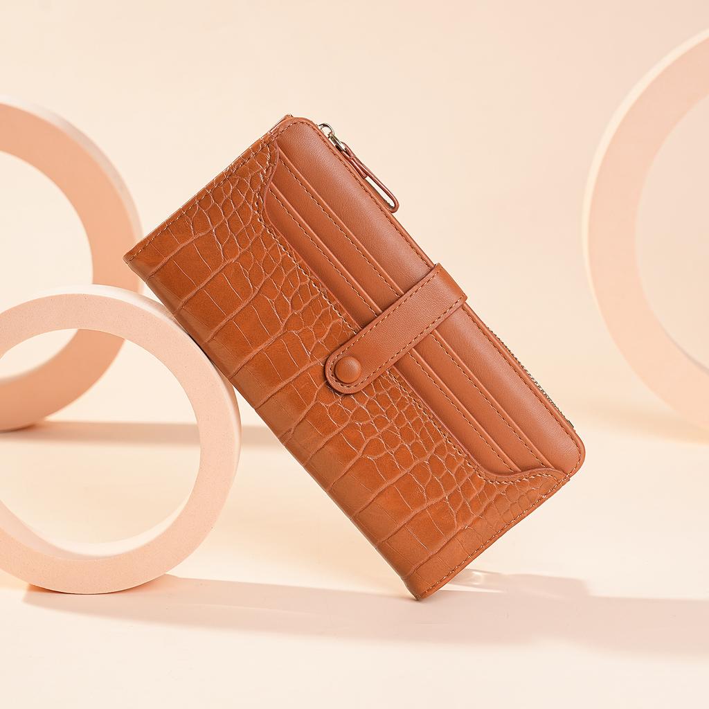Women’s Crocodile Embossed PU Leather Long Wallet Large Capacity Zipper Clutch Purse Multi Card Holder Coin Pocket Organizer