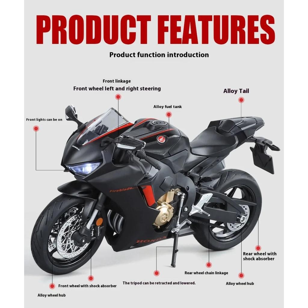 1/9 Maßstab Honda HRC CBR1000RR Fire Blade Legierung Sportmotorrad Diecasts Metall Spielzeug Rennmotorrad Modell mit Licht Kindergeschenk