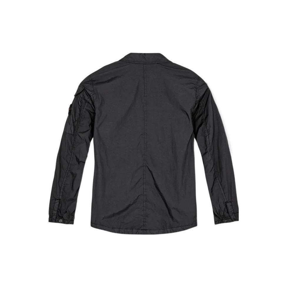 STONE ISLAND FW22 High Gloss Crinkle Nylon Collar Shirt Jacket Men Jacket Black 771510223-V0029