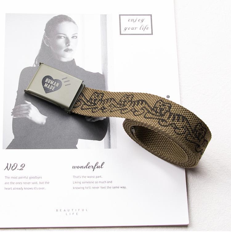HUMAN MADE Versatile Canvas Belt with Heart & Tiger Print, Smooth Buckle – Unisex армия зеленый