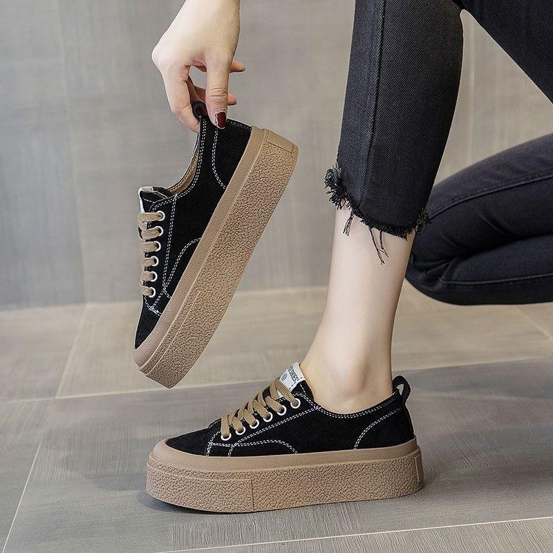 Original niche canvas shoes women's 2025 spring new thick-soled feet small lace-up board shoes student sports and leisure shoes