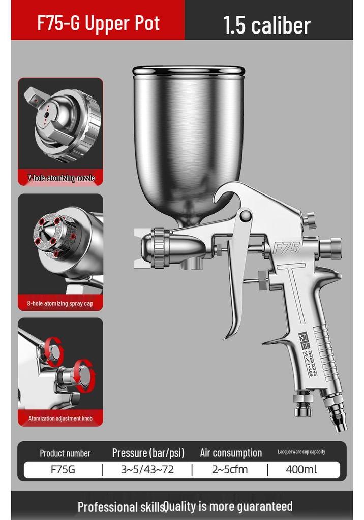 Pneumatic High Atomization Stainless Steel Spray Gun for Latex & Small Car Paint