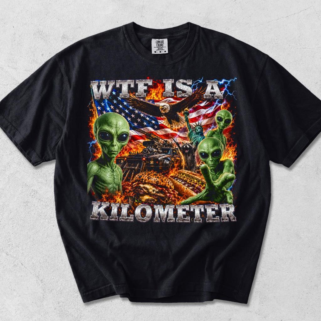WTF Is A Kilometer Ufo Shirt Funny Patriotic USA Eagle Graphic Tee Vintage American Meme T Shirt 4th Of July Retro Unisex Independence Day