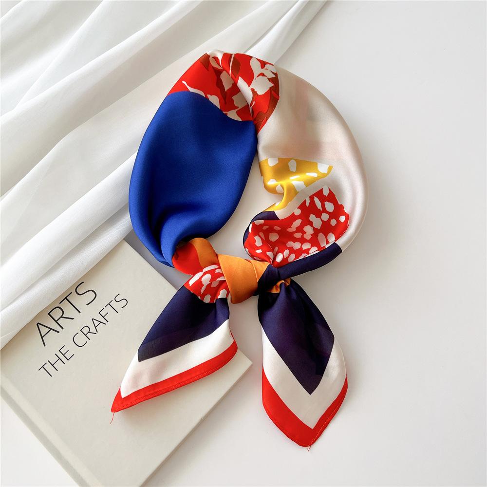 Luxury Silk Square Scarf Women Shawl Fashion French Flower Print Design Satin Hijab Wraps Neckerchief Female Hair Bands 70*70Cm