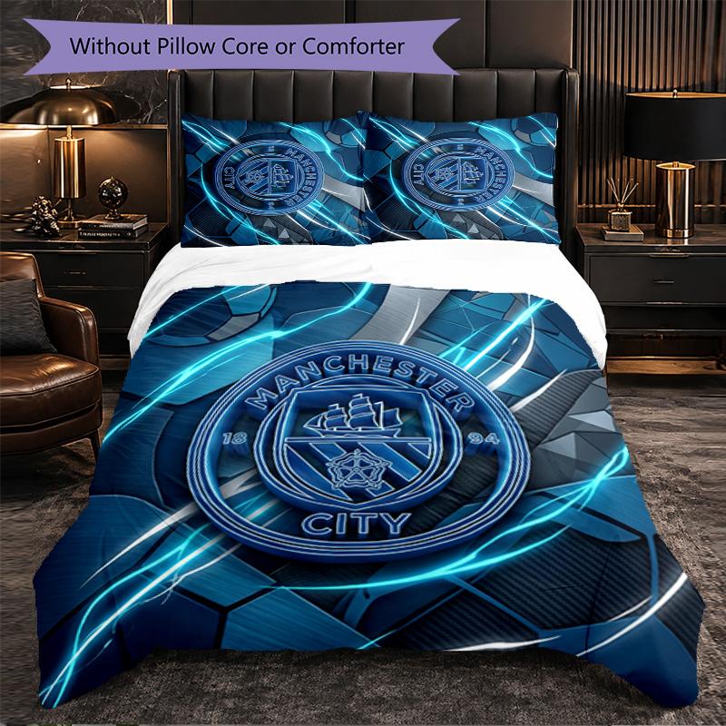 Set Lenzuola Manchester City Modello 3 Pezzi Morbida Copripiumino in Microfibra con Federe per Camera da Letto