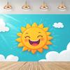 Sfondo Cartone Animato Sole Sorridente 2D Cielo Azzurro Luminoso Sfondo Fotografico