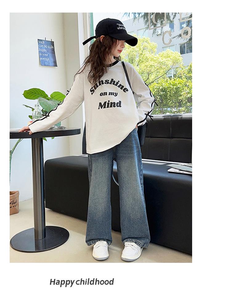 2025 Trendy Girls' Loose Long Sleeve Letter Stripe Top for Big Kids