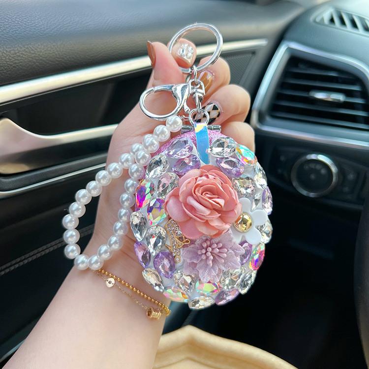 Crystal Glass Mirror Keychain Diy Finished Portable Makeup Mirror Bag Pendant Gift Wholesale Source Yiwu