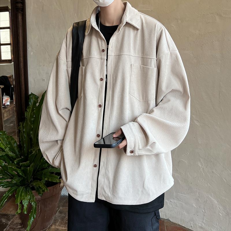 Spring Loose Casual Shirts Men Fashion Lapel Button All-match Solid Shirts Coats Men's Clothing Long Sleeve Tops Korean Shirt