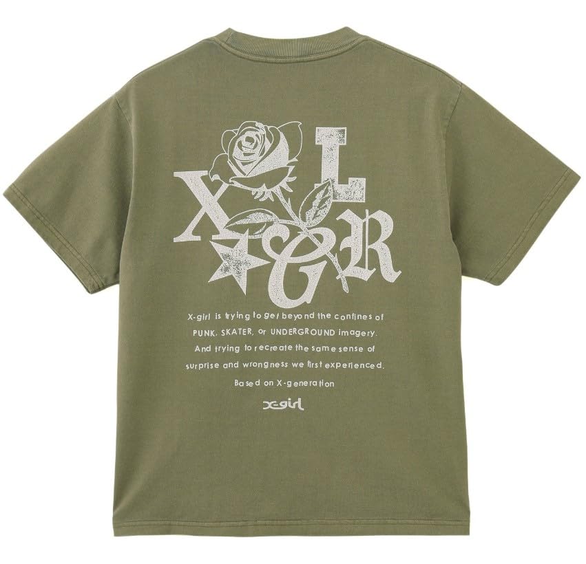 

Casual Rose Logo Faded Short Sleeve Olive X-girl Tee, Women s, оливковый