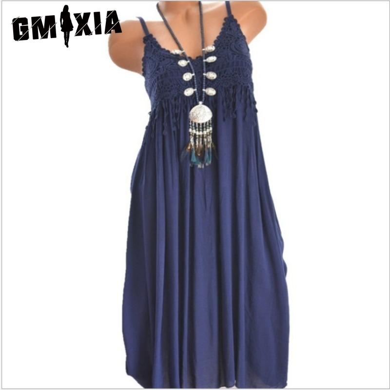 GMXIA Abiti casual a vita alta con bretelle senza maniche stampa tinta unita primavera estate moda donna