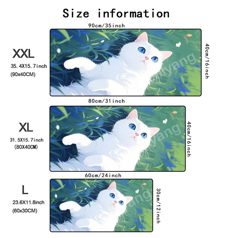Cute Cat Mouse Pad Large Computer Office Game Table Mat 90x40 XXL Rubber Non-slip Stitched Edge Keyboard Mats Washable Desk Pads