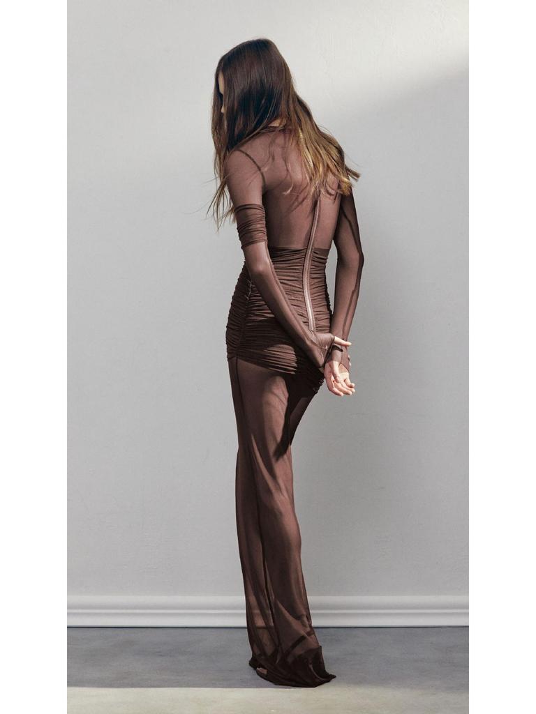 2025 European & American Style Sheer Mesh Pleated Maxi Dress - Sexy & Slim Fit