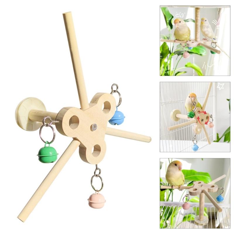 Rotating Parrots Toy Wooden Rotating Bells Windmills Colorful Interactive Decoration For Bird Intelligence