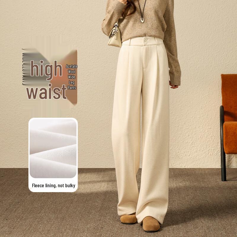 Women's Fleece-Lined Acetate Wool Blend Wide-Leg Trousers