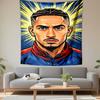 Pop Art Football Player Portrait Wall Tapestry Braided Hair Retro Comic Burst Blue Yellow Decor for Boys Bedroom Man Cave Gift