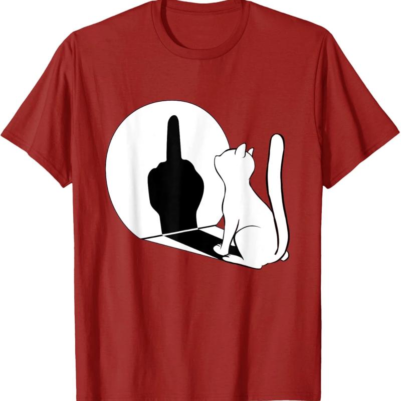 Middle Finger Cat Statement Cat Funny Gift T-Shirt Regular Short Sleeve Tops O-neck Men's Cotton T-shirt Cotton Summer Shirts