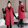 Autumn and winter new rhombus grid down cotton vest women's medium and long loose hooded vest