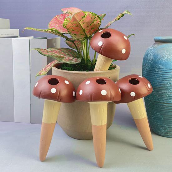 4 ks Zavlažovací hroty pro rostliny Terakotové samozavlažovací koule pro pokojové a venkovní rostliny Tvar houby Automatický zavlažovač rostlin na dovolenou