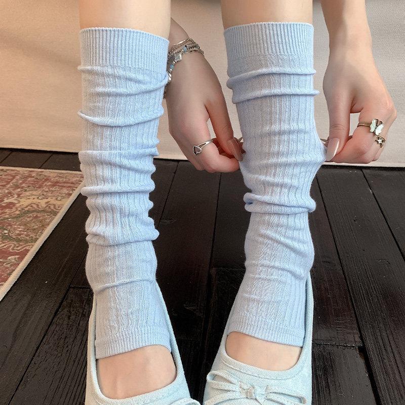 Thin Vertical Pattern Foot Stepping Calf Socks Women'S Summer Mesh Breathable Cold Stacking Socks Ballet Style Half Sole Leg Cover