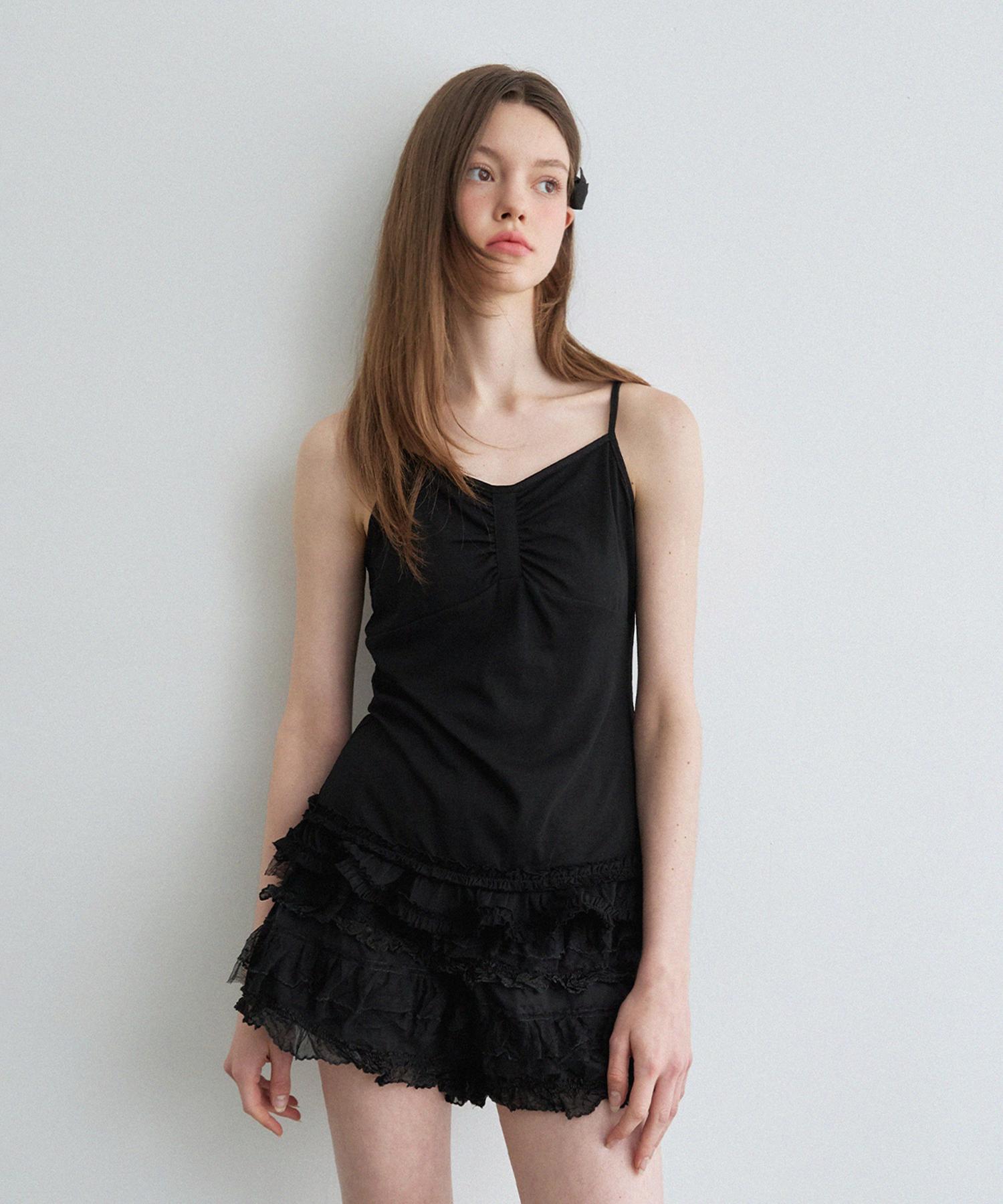 Hane Bow Shirred Frill Sleeveless_Black Ink S